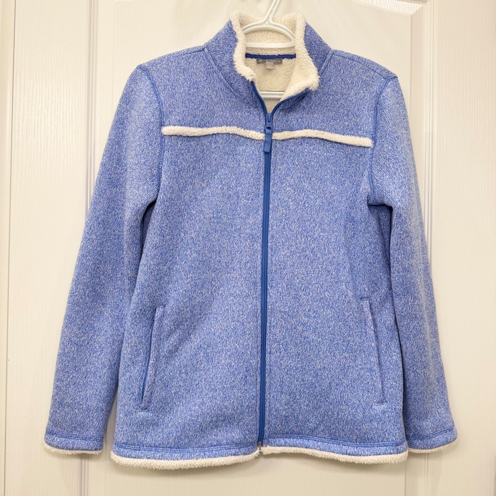 T by Talbots Blue Marled Full Zip Faux Fur Lined Jacket Petite Small SP